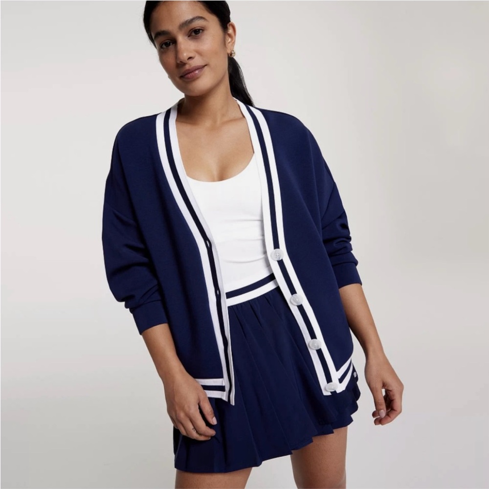 CALIA Club Cardigan with Varsity Stripes
